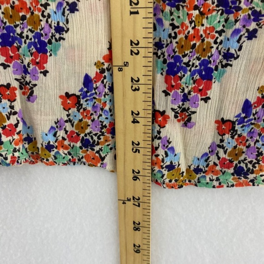 Democracy Floral Blouse Lace Up V Neck 3/4 Sleeve Multicolor Top Size L - Picture 6 of 9